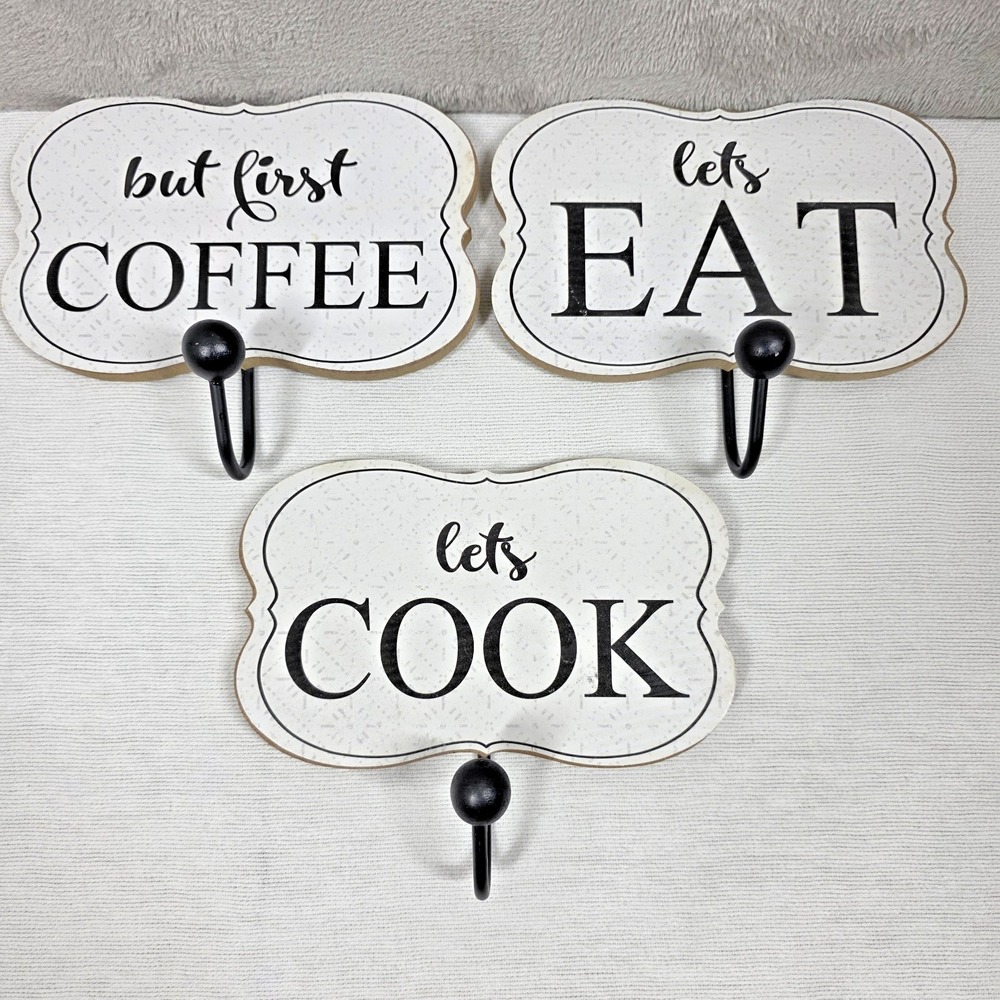 Let's Cook 3 Piece Wall Decor With Hooks Kitchen Decor